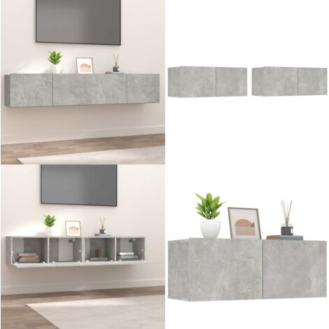 Muebles de TV 2 uds madera ingeniería gris hormigón 80x30x30 cm - Muebles de pared - Muebles de madera