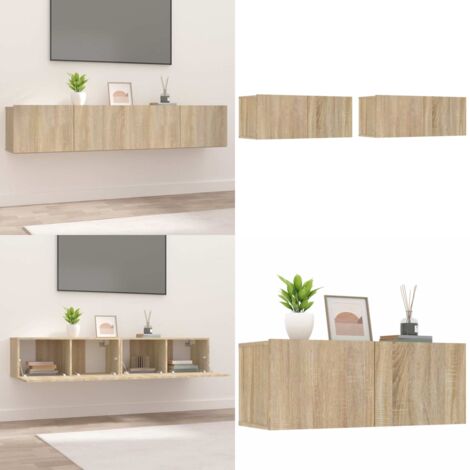 Muebles de TV 2 uds madera ingeniería roble Sonoma 80x30x30 cm - Muebles de pared - Muebles de madera