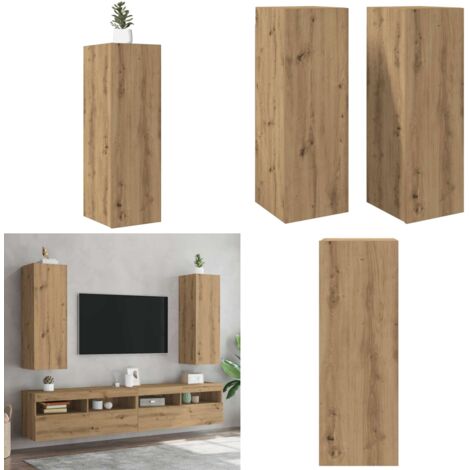 Muebles de TV 2 uds madera roble artisan 30,5x30x90 cm - Soporte para TV - Muebles de madera