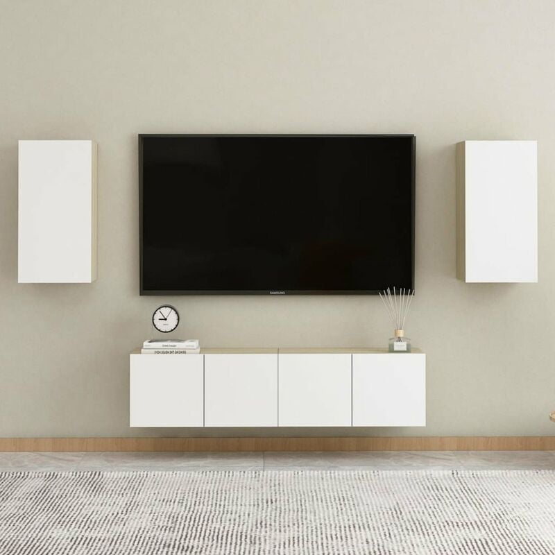 

Muebles de TV 4 pzas aglomerado blanco y roble Sonoma