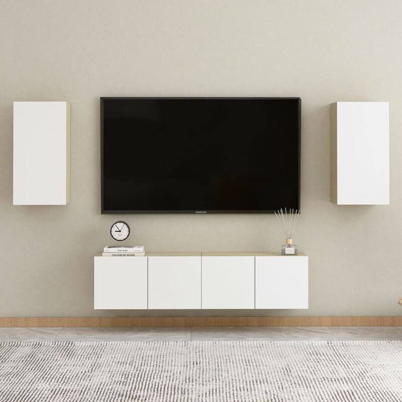 

Muebles de TV 4 pzas aglomerado blanco y roble Sonoma