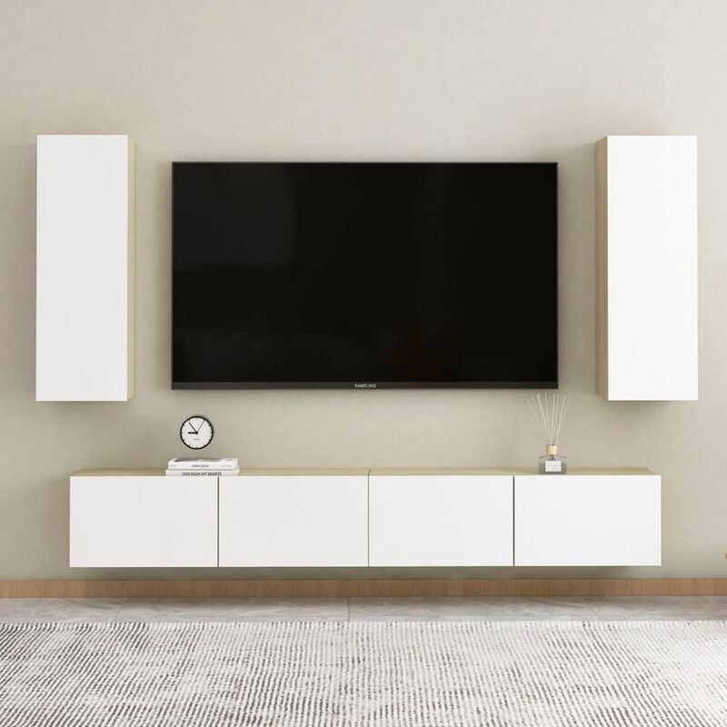 

Muebles de TV 4 pzas aglomerado blanco y roble Sonoma