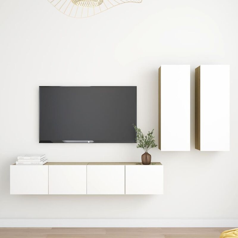 

Muebles de TV 4 pzas aglomerado blanco y roble Sonoma