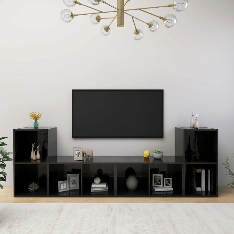 

Muebles de TV 4 uds aglomerado negro brillante 72x35x36,5 cm