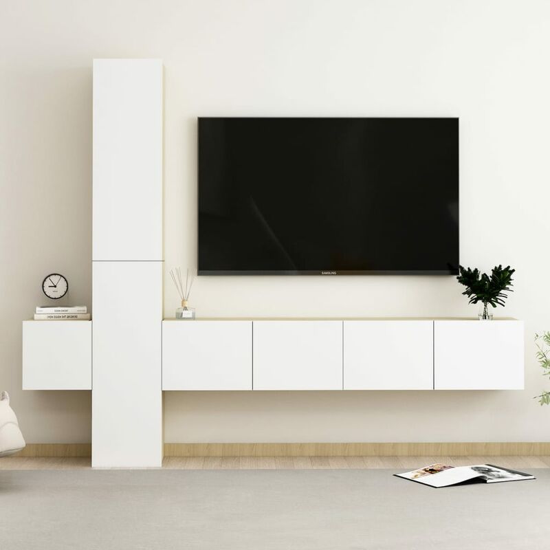

Muebles de TV 5 pzas aglomerado blanco y roble Sonoma