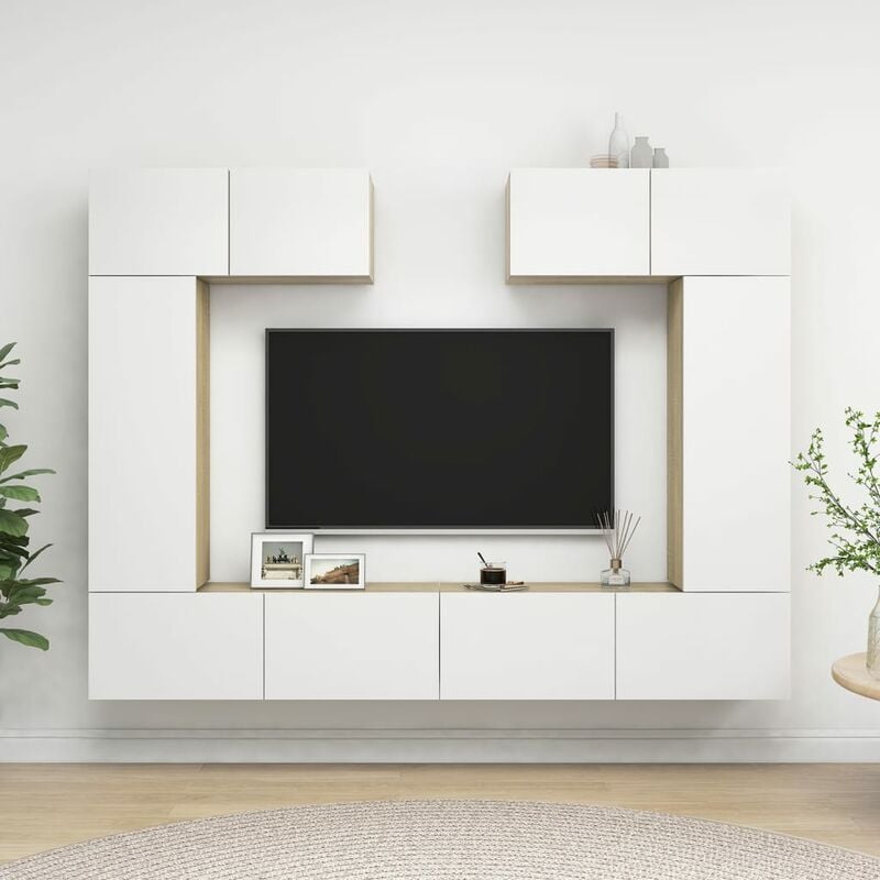 

Muebles de TV 6 pzas aglomerado blanco y roble Sonoma