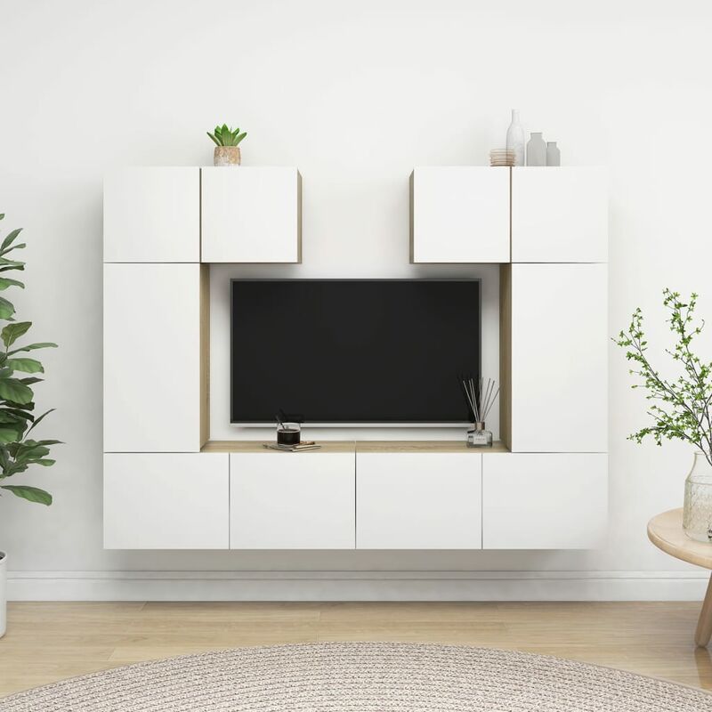 

Muebles de TV 6 pzas aglomerado blanco y roble Sonoma