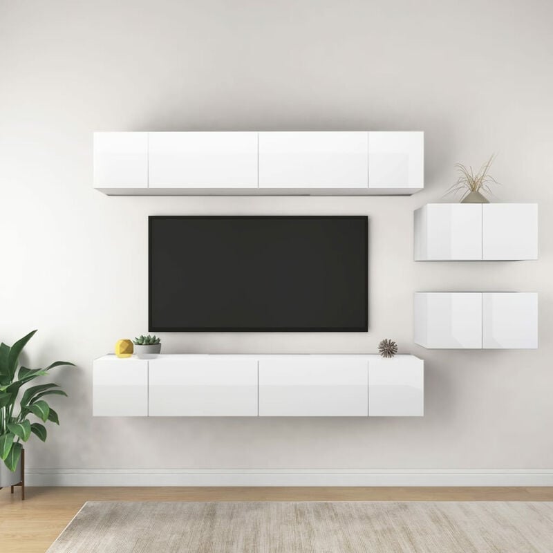 

Muebles de TV 8 piezas de aglomerado blanco brillante