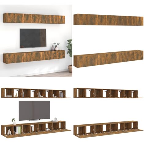 Muebles de TV 8 piezas madera color roble ahumado 60x30x30 cm - Muebles de sala - Muebles de pared