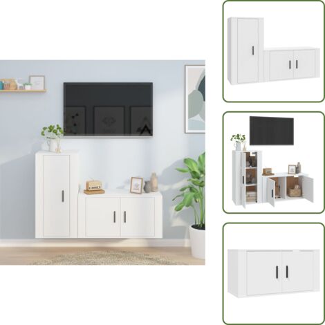 Muebles de TV blanco - vidaXL Set de muebles de TV 2 piezas madera contrachapada blanco - Muebles de TV con almacenamiento