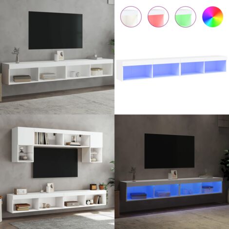 Muebles de TV con luces LED 2 uds blanco 100x30x30 cm - Luz LED RGB - Muebles de pared