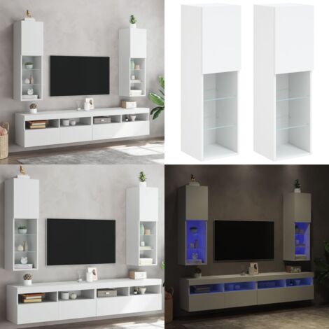 Muebles de TV con luces LED 2 uds blanco 30,5x30x102 cm - Luz LED - Soporte de TV