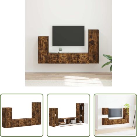 Muebles de TV -  Conjunto de mueble de TV 4 pcs Roble ahumado