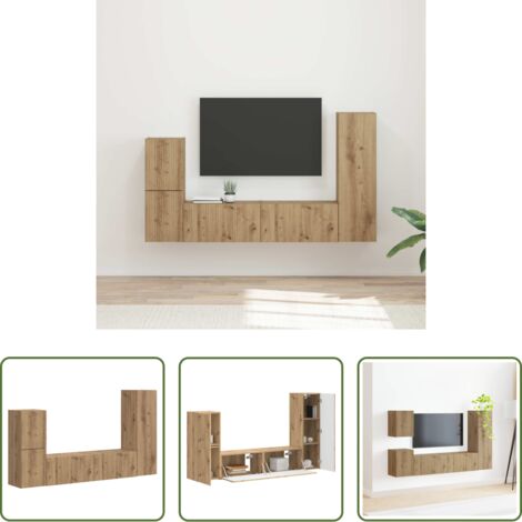 Muebles de TV -  Conjunto de mueble de TV 4 pcs Roble artesanal