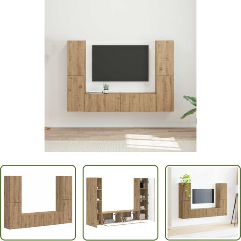 Muebles de TV -  Conjunto de mueble de TV 6 pcs Roble artesanal