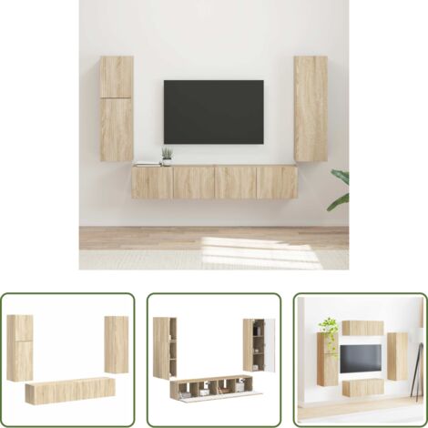Muebles de TV -  Conjunto de mueble de TV Montaje en la pared 4 pcs Roble Sonoma