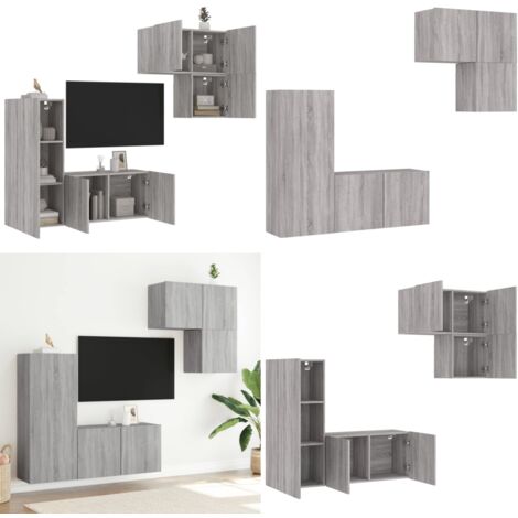 Muebles de TV de pared 4 pzas madera de ingeniería gris Sonoma - Muebles de TV - Armarios de pared
