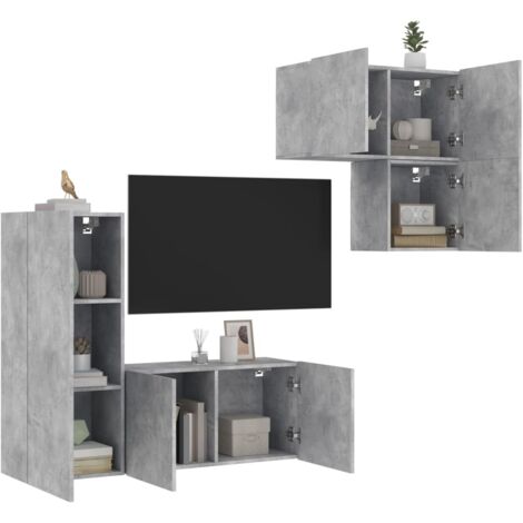 Muebles de TV de pared 4 pzas madera ingeniería gris hormigón vidaXL