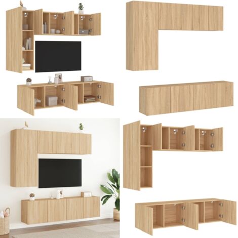 Muebles de TV de pared 5 pzas madera de ingeniería roble Sonoma - Muebles de TV - Armarios de pared