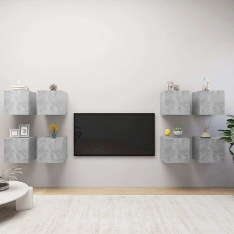 Muebles de TV de pared 8 piezas gris hormigón 30,5x30x30 cm vidaXL