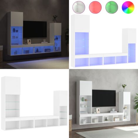 Muebles de TV de pared con LED 4 pzas madera ingeniería blanco - Muebles de TV - Armarios de pared