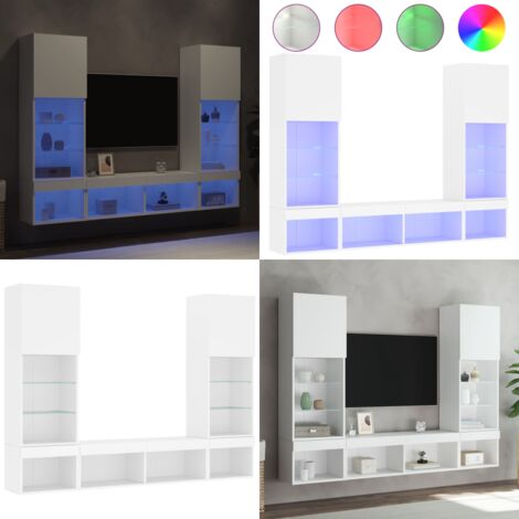 Muebles de TV de pared con LED 5 pzas madera ingeniería blanco - Muebles de TV - Luz LED RGB