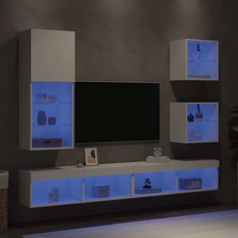 Muebles de TV de pared con LED 5 pzas madera ingeniería blanco vidaXL