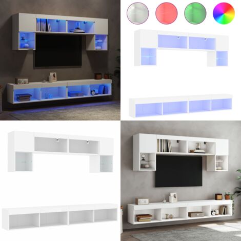 Muebles de TV de pared con LED 6 pzas madera ingeniería blanco - Muebles de TV - Luz LED RGB