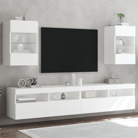 TORANA Muebles de TV de pared con luces LED 2 uds blanco 40x30x60,5 cm