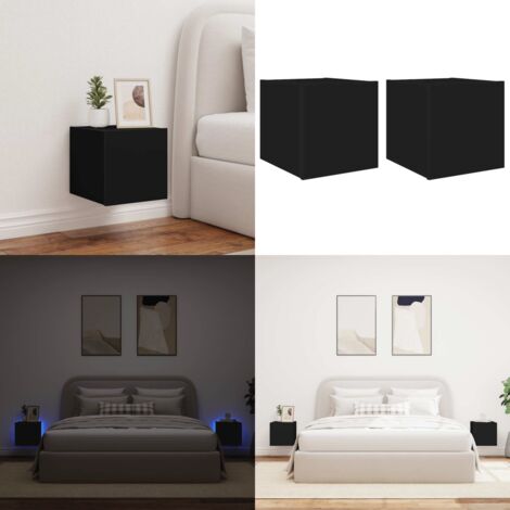 Muebles de TV de pared con luces LED 2 uds negro 30,5x35x30 cm - Luz LED RGB - Muebles de TV