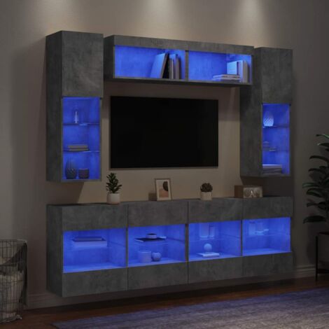 Muebles de TV de pared con luces LED 6 piezas gris hormigón
