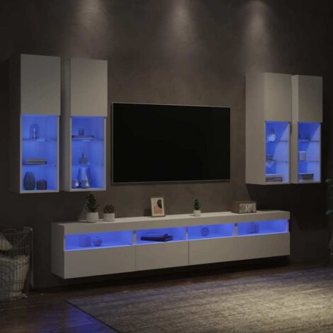 Muebles de TV de pared con luces LED 7 piezas blanco vidaXL