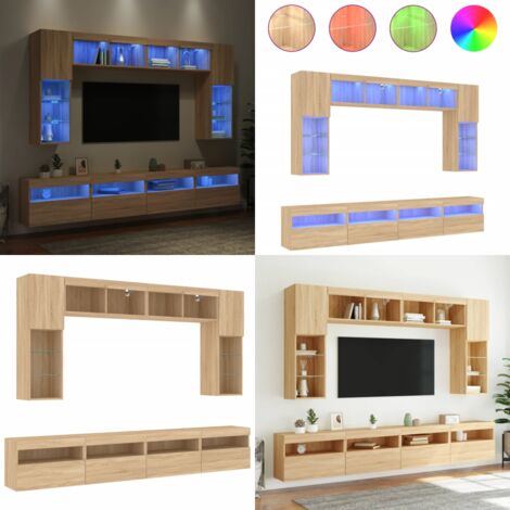 Muebles de TV de pared con luces LED 8 piezas roble sonoma - Muebles de TV - Iluminación LED