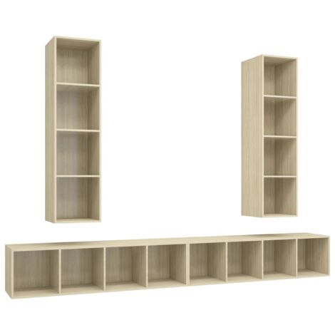 Muebles de TV de pared estantería multimedia aparador de TV comedor sala de estar dormitorio 4 piezas madera de ingeniería de roble Sonoma marrón 020029080