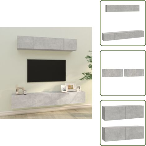 Muebles de TV gris hormigón - vidaXL Set de muebles de TV 4 pzas madera contrachapada gris hormigón -
