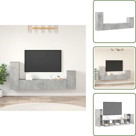 Muebles de TV gris hormigón - vidaXL Set de muebles de TV 4 pzas madera contrachapada gris hormigón - Muebles de almacenamiento