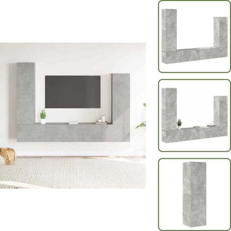 Muebles de TV gris hormigón - vidaXL Set de muebles de TV 4 pzas madera contrachapada gris hormigón - Muebles de TV con almacenamiento