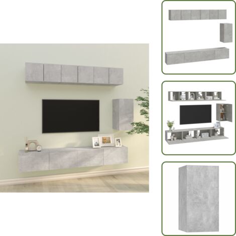 Muebles de TV gris hormigón - vidaXL Set de muebles de TV 6 pzas madera contrachapada gris hormigón - Muebles de almacenamiento