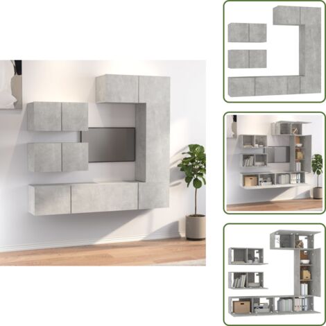 Muebles de TV gris hormigón - vidaXL Set de muebles de TV 6 pzas madera contrachapada gris hormigón - Muebles de madera contrachapada