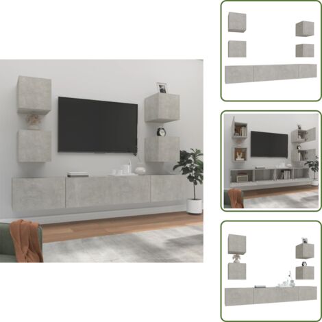 Muebles de TV gris hormigón - vidaXL Set de muebles de TV 6 pzas madera contrachapada gris hormigón - Muebles de TV madera contrachapada