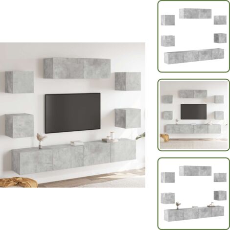 Muebles de TV gris hormigón - vidaXL Set de muebles de TV 7 pzas madera contrachapada gris hormigón - Muebles de almacenamiento