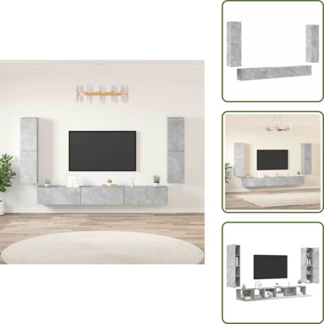 Muebles de TV gris hormigón - vidaXL Set de muebles de TV 7 pzas madera contrachapada gris hormigón - Muebles de TV contrachapado