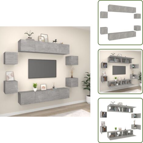 Muebles de TV gris hormigón - vidaXL Set de muebles de TV 8 pzas madera contrachapada gris hormigón - Muebles de TV con almacenamiento