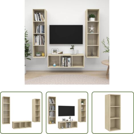 Muebles de TV -  Juego de muebles de salón 3 pzas madera ingeniería roble Sonoma