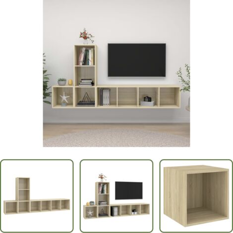 Muebles de TV -  Juego de muebles de salón 3 pzas madera ingeniería roble Sonoma