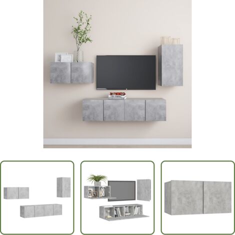 Muebles de TV -  Juego de muebles de salón 4 piezas gris hormigón
