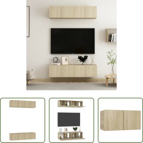 Muebles de TV -  Juego de muebles de salón 4 piezas roble Sonoma 60x30x30 cm