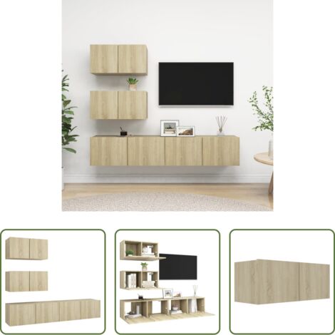 Muebles de TV -  Juego de muebles de salón 4 piezas roble Sonoma