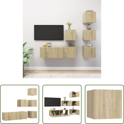 Muebles de TV -  Juego de muebles de salón 5 piezas roble Sonoma