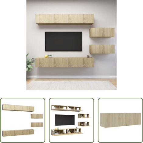 Muebles de TV - Juego de muebles de salón 6 piezas roble Sonoma